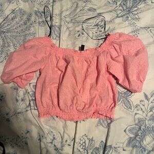 H&M Pink Puff Sleeve Crop Top